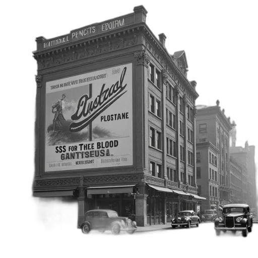 building, concept art, photorealistic, city street, neon lights, fog, snow, black transparent PNG cut-out