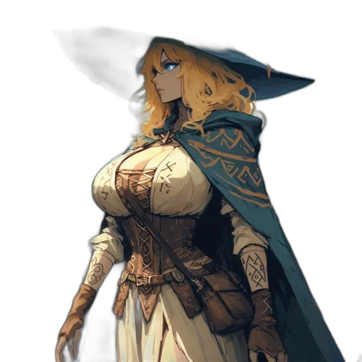 dress, staff, sword, hat, fantasy art, concept art, comic book art, pixel art transparent PNG cut-out