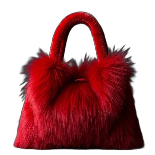 red, black, fur, handbag transparent PNG cut-out