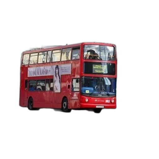 photorealistic, 3d render, concept art, red, double, decker, bus, driving transparent PNG cut-out