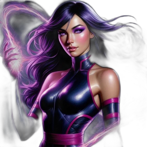 comic book art, fantasy art, concept art, photorealistic, dark, female, character, purple transparent PNG cut-out