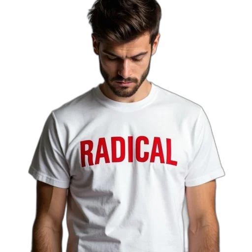 face, 3d render, man, wearing, white, t-shirt, word, radical transparent PNG cut-out