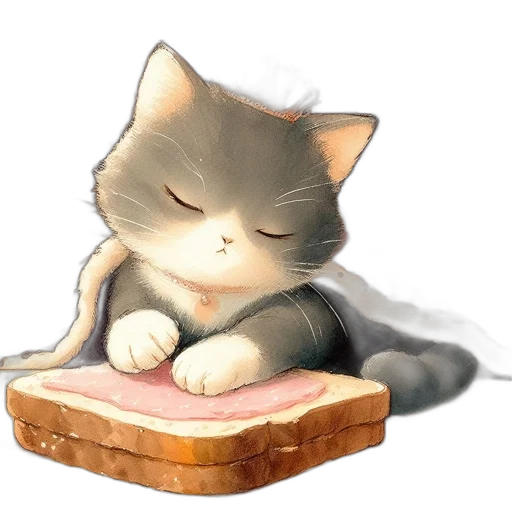 food, watercolor, oil painting, concept art, photorealistic, kitten, crown, rests transparent PNG cut-out