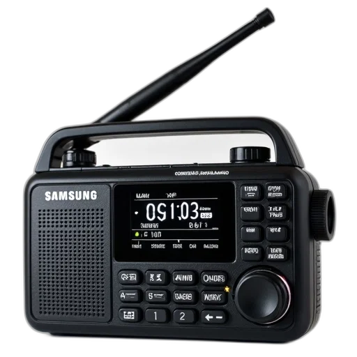 black, samsung, two-way, radio, large, display, screen, showing transparent PNG cut-out
