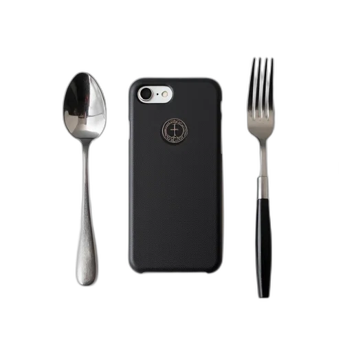 food, weapon, black, textured, smartphone, case, circular, logo transparent PNG cut-out