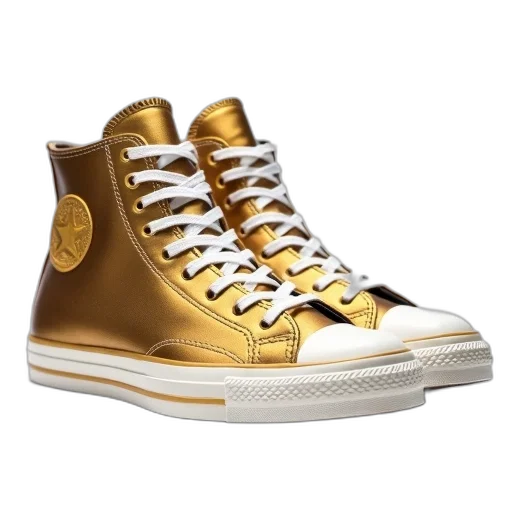 shoes, 3d render, golden, pair, high-top, sneakers, metallic, gold transparent PNG cut-out