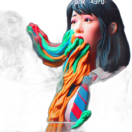 hair, creature, mask, face, vaporwave, 3d render, photorealistic, anime transparent PNG cut-out