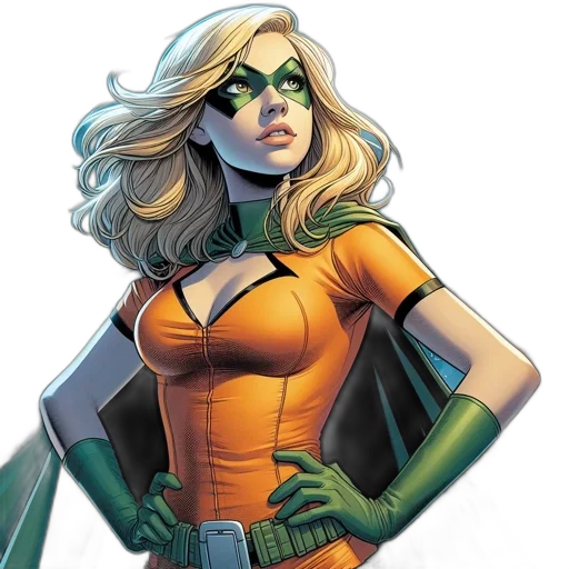 comic book art, concept art, green, nocturnal, city, setting, female, superhero transparent PNG cut-out
