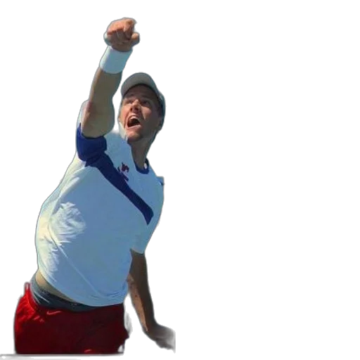 tennis, player, white, shirt, red, shorts, captured, mid-swing transparent PNG cut-out