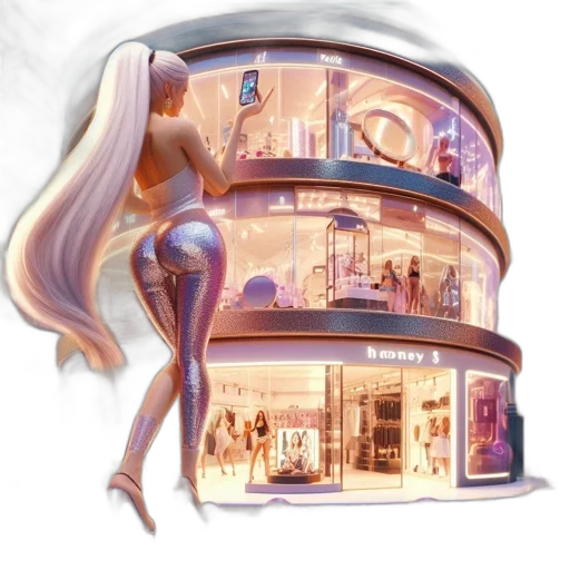dress, hair, concept art, 3d render, fantasy art, vaporwave, neon lights, city street transparent PNG cut-out