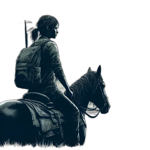 jacket, concept art, photorealistic, comic book art, pixel art, woman, rides, horse transparent PNG cut-out