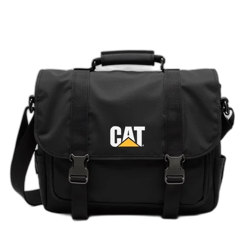 black, canvas, messenger, bag, cat, logo, front, featuring transparent PNG cut-out