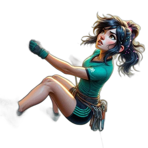 staff, concept art, fantasy art, 3d render, pixel art, woman, rock, climbs transparent PNG cut-out