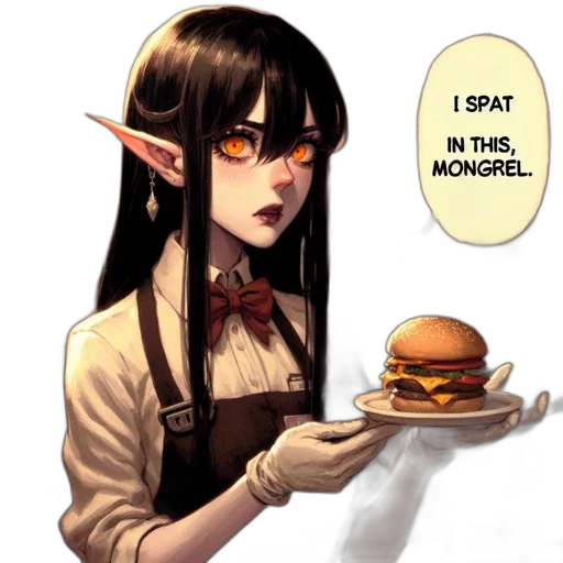 food, staff, concept art, anime, fantasy art, comic book art, female, character transparent PNG cut-out