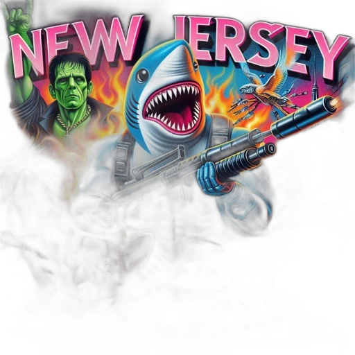 concept art, new, jersey, fierce, shark, wielding, giant, gun transparent PNG cut-out