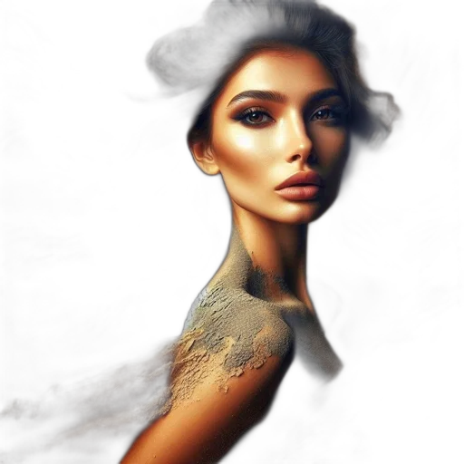 face, dress, jewelry, photorealistic, fantasy art, concept art, oil painting, fire transparent PNG cut-out