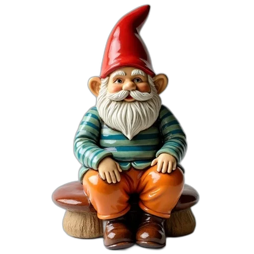 staff, hat, 3d render, photorealistic, ceramic, garden, gnome, red transparent PNG cut-out