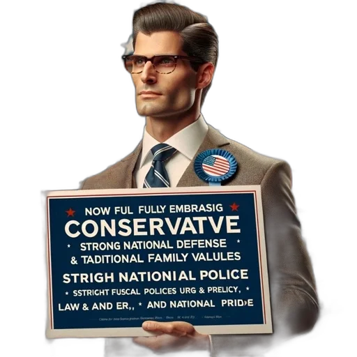 concept art, individual, suit, holds, sign, displaying, conservative, values transparent PNG cut-out