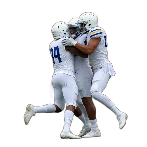 football, player, white, uniform, celebrating, touchdown, teammates, field transparent PNG cut-out