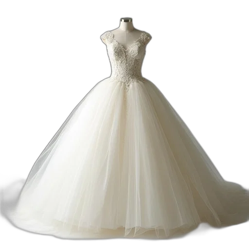 dress, crown, jewelry, 3d render, photorealistic, ivory, ball, gown transparent PNG cut-out