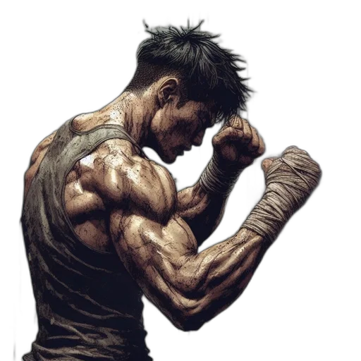weapon, photorealistic, comic book art, concept art, fantasy art, powerful, determined, man transparent PNG cut-out