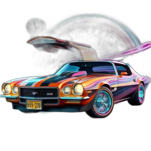 car, weapon, concept art, vaporwave, photorealistic, 3d render, 1970s, 1980s transparent PNG cut-out