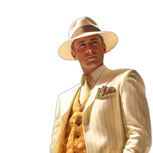hat, jacket, photorealistic, golden transparent PNG cut-out