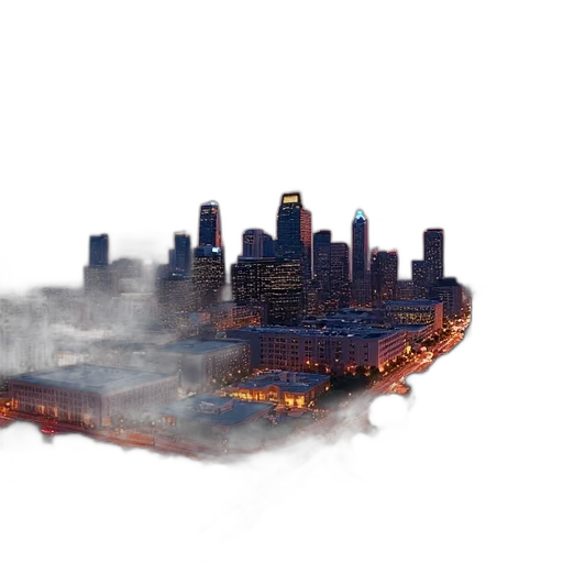 concept art, photorealistic, 3d render, pixel art, fog, city street, fire, aerial transparent PNG cut-out