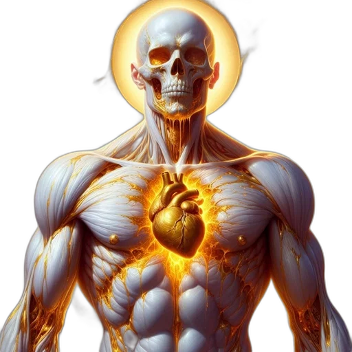 comic book art, concept art, fantasy art, photorealistic, golden, humanoid, figure, skull transparent PNG cut-out