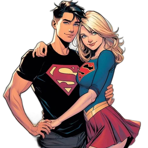 comic book art, concept art, two, individuals, dressed, superheroes, share, intimate transparent PNG cut-out