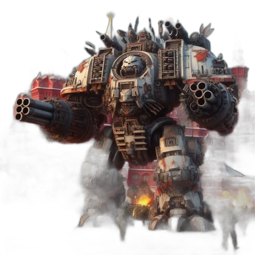 robot, weapon, concept art, fantasy art, 3d render, photorealistic, war-torn, city transparent PNG cut-out