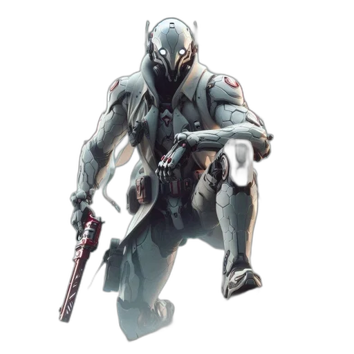 robot, weapon, creature, jacket, concept art, 3d render, comic book art, cyberpunk transparent PNG cut-out