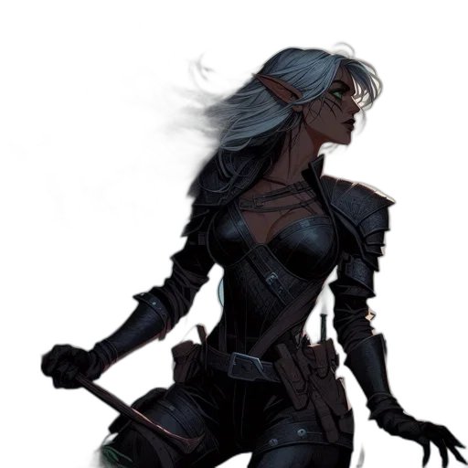 concept art, fantasy art, comic book art, cyberpunk, dark, monochrome, blue, female transparent PNG cut-out
