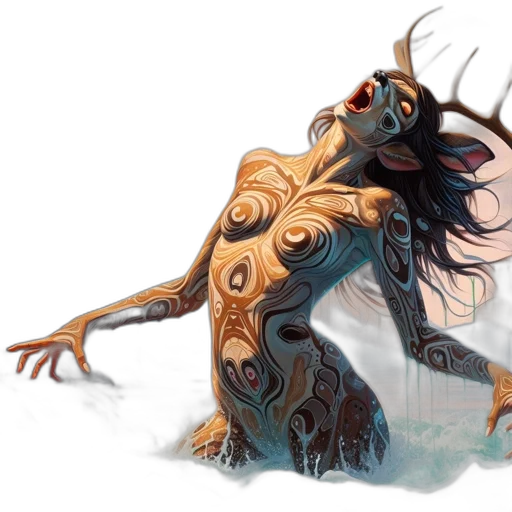 creature, concept art, fantasy art, watercolor, comic book art, golden, earth tones, dark transparent PNG cut-out