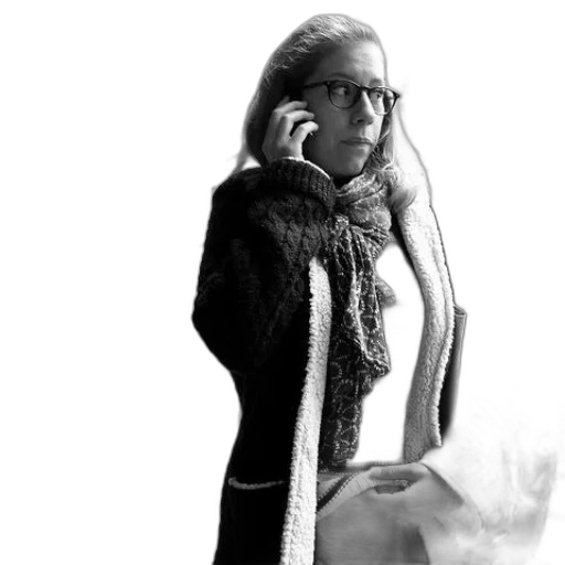 jacket, woman, striped, sweater, scarf, talks, her, phone transparent PNG cut-out