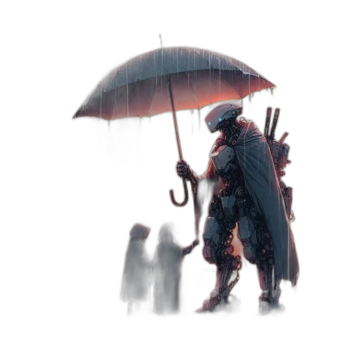 umbrella, sword, robot, weapon, concept art, fantasy art, cyberpunk, comic book art transparent PNG cut-out