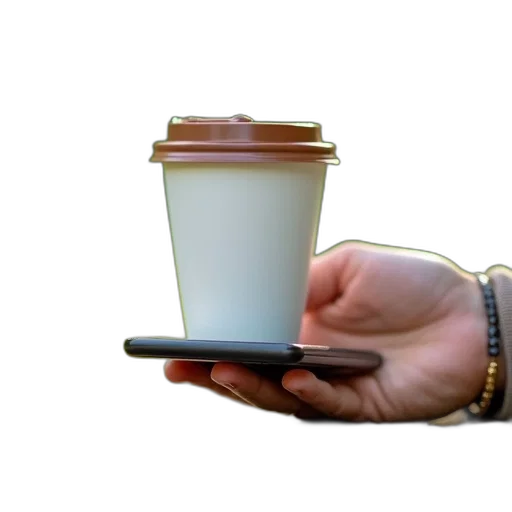 staff, 3d render, person, hand, holding, smartphone, white, coffee transparent PNG cut-out