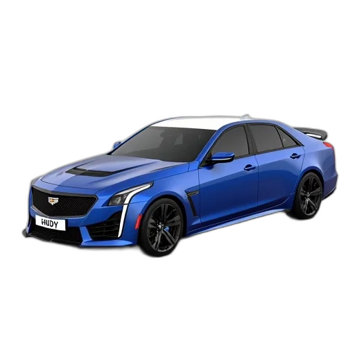 car, 3d render, photorealistic, blue, cadillac, white, roof, parked transparent PNG cut-out