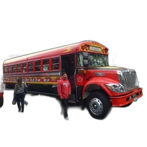 3d render, concept art, photorealistic, red, bus, man, standing, front transparent PNG cut-out