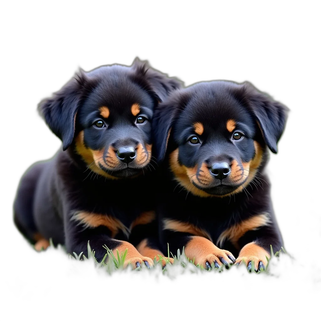 animal, photorealistic, 3d render, oil painting, fantasy art, two, black, puppies transparent PNG cut-out