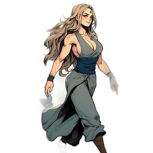 dress, staff, concept art, comic book art, fantasy art, pixel art, earth tones, determined transparent PNG cut-out