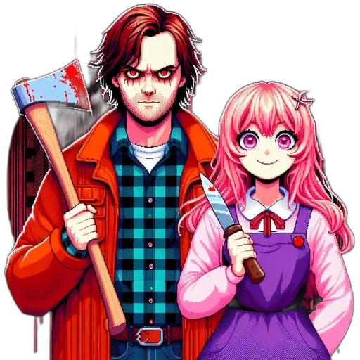 weapon, staff, jacket, anime, pixel art, cartoon, comic book art, fire transparent PNG cut-out
