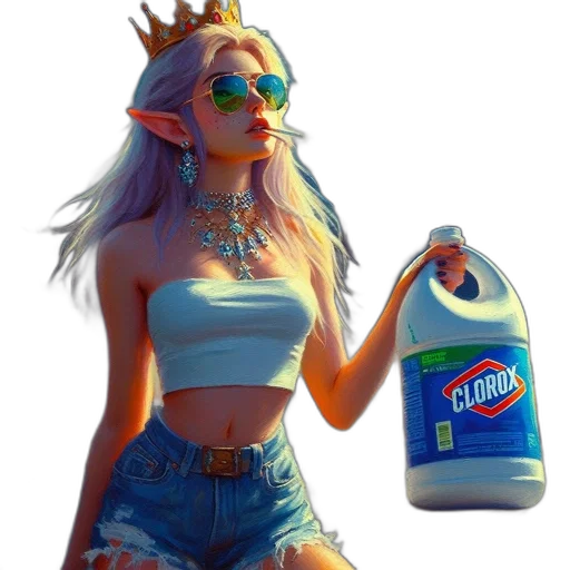 bottle, dress, jacket, creature, concept art, vaporwave, fantasy art, 3d render transparent PNG cut-out