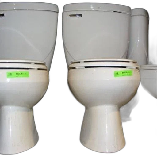 3d render, row, white, toilets, green, tags, them transparent PNG cut-out