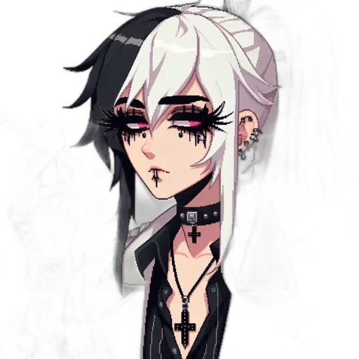 staff, face, jewelry, creature, pixel art, anime, concept art, cyberpunk transparent PNG cut-out
