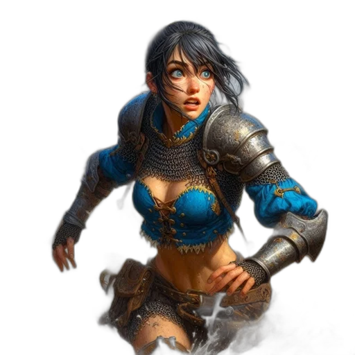 sword, fantasy art, concept art, comic book art, photorealistic, blue, young, woman transparent PNG cut-out