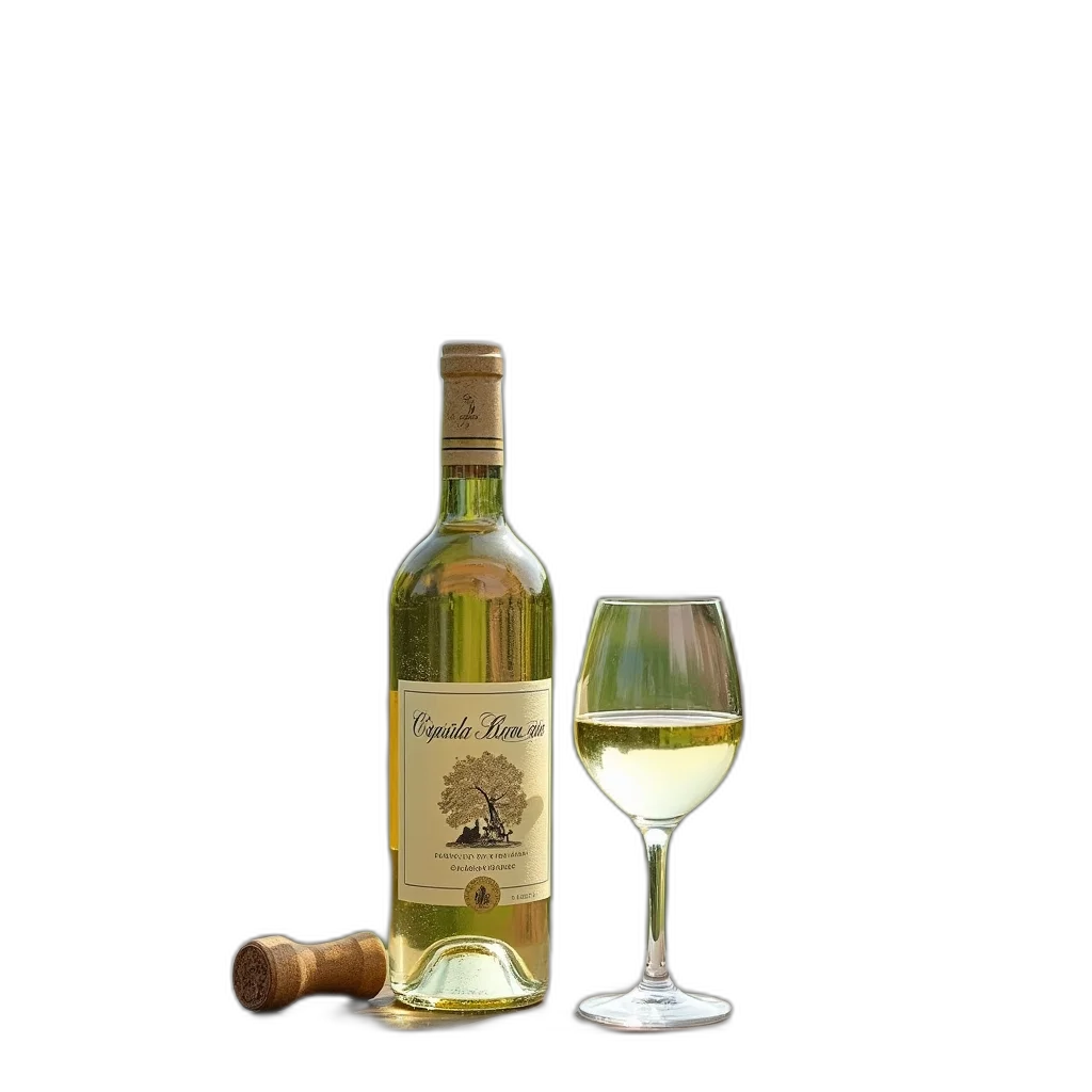 bottle, 3d render, photorealistic, white, wine, cork, label, placed transparent PNG cut-out