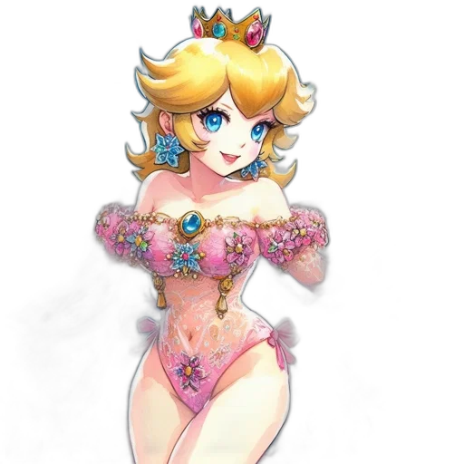 crown, dress, pixel art, concept art, fantasy art, 3d render, animated, blonde transparent PNG cut-out