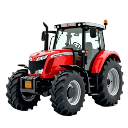 animal, red, tractor, black, grille, clear, windshield, parked transparent PNG cut-out