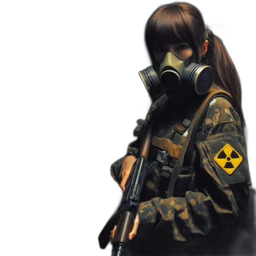 jacket, weapon, mask, concept art, cyberpunk, photorealistic, pixel art, armed transparent PNG cut-out